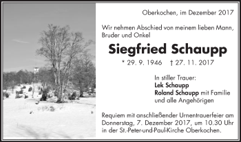 Traueranzeige von Siegfried Schaupp von Schwäbische Post