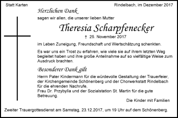 Traueranzeige von Theresia Scharpfenecker von Schwäbische Post