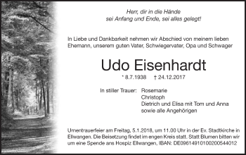Traueranzeige von Udo Eisenhardt von Schwäbische Post