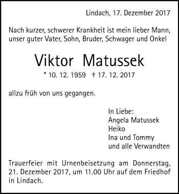 Traueranzeige von Viktor Matussek