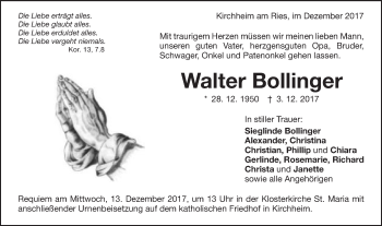 Traueranzeige von Walter Bollinger von Schwäbische Post