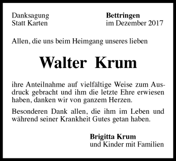 Traueranzeige von Walter Krum von Gmünder Tagespost