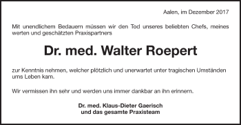 Traueranzeige von Walter Roepert von Schwäbische Post