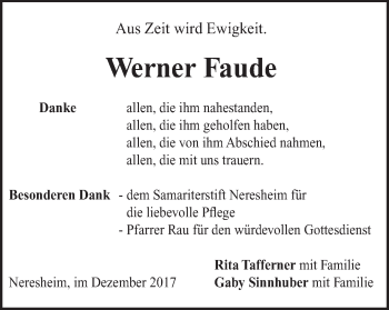 Traueranzeige von Werner Faude von Schwäbische Post