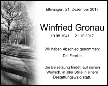 Traueranzeige von Winfried Gronau von Schwäbische Post