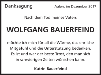 Traueranzeige von Wolfgang Bauerfeind von Schwäbische Post