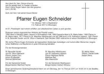 Traueranzeige von Eugen Schneider von Schwäbische Post