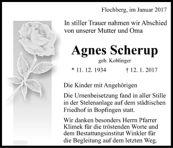 Traueranzeige von Agnes Scherup von Bopfinger Stadtanzeiger