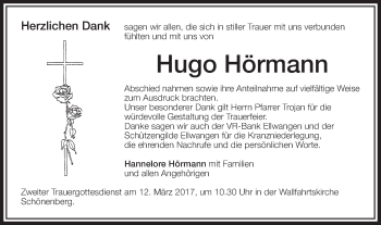 Traueranzeige von Hugo Hörmann von Schwäbische Post