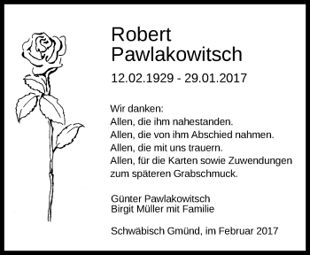 Traueranzeige von Robert Pawlakowitsch  von Gmünder Tagespost