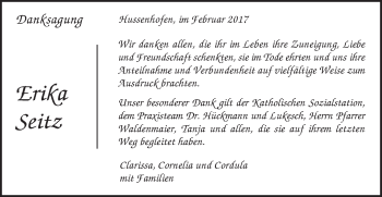 Traueranzeige von Erika Seitz von Gmünder Tagespost