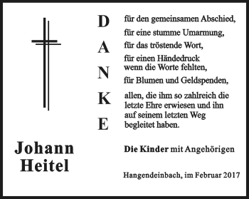 Traueranzeige von Johann Heitel  von Gmünder Tagespost