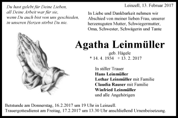 Traueranzeige von Agatha Leinmüller