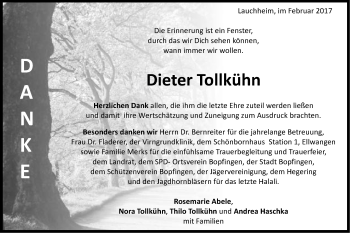 Traueranzeige von Dieter Tollkühn von Schwäbische Post