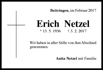 Traueranzeige von Erich Netzel