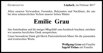 Traueranzeige von Emilie Grau  von Gmünder Tagespost