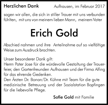 Traueranzeige von Erich Gold von Schwäbische Post