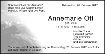 Traueranzeige von Annemarie Ott von Gmünder Tagespost