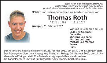 Traueranzeige von Thomas Roth von Schwäbische Post