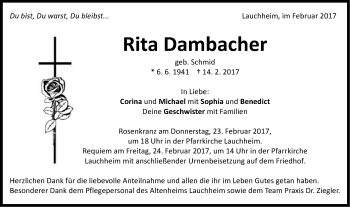 Traueranzeige von Rita Dambacher von Schwäbische Post
