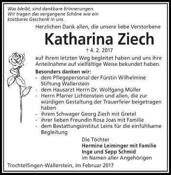 Traueranzeige von Katharina Ziech von Schwäbische Post