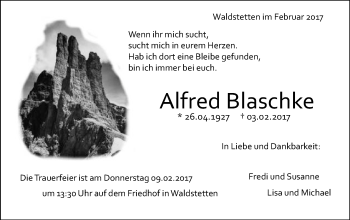 Traueranzeige von Alfred Blaschke von Gmünder Tagespost