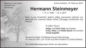 Traueranzeige von Hermann Steinmeyer von Schwäbische Post