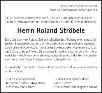 Traueranzeige von Roland Ströbele von Kocher-Lein-Bote