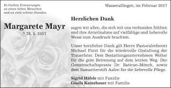 Traueranzeige von Margarete Mayr von Schwäbische Post