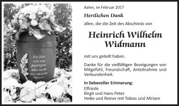 Traueranzeige von Heinrich Wilhelm  Widmann von Schwäbische Post
