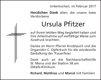 Traueranzeige von Ursula Pfitzer von Schwäbische Post