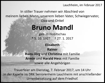 Traueranzeige von Bruno Mandl von Schwäbische Post