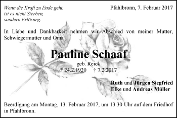 Traueranzeige von Pauline Schaaf von Gmünder Tagespost