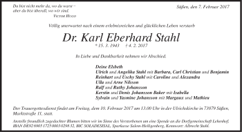 Traueranzeige von Karl Eberhard Stahl von Gmünder Tagespost