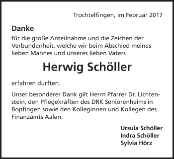 Traueranzeige von Herwig Schöller von Schwäbische Post