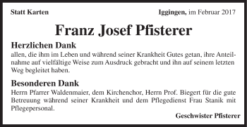 Traueranzeige von Franz Josef Pfisterer von Gmünder Tagespost