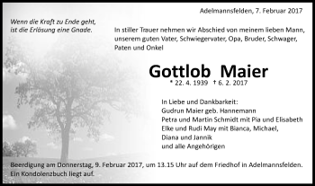 Traueranzeige von Gottlob Maier von Schwäbische Post