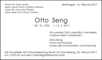 Traueranzeige von Otto Seng von Gmünder Tagespost