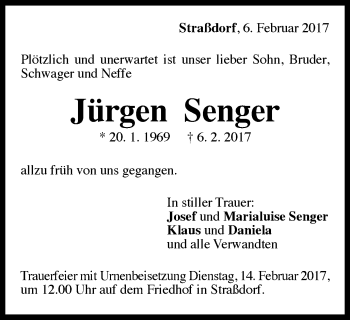 Traueranzeige von Jürgen Senger von Gmünder Tagespost