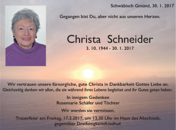 Traueranzeige von Christa Schneider von Gmünder Tagespost
