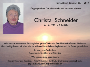 Traueranzeige von Christa Schneider