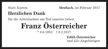 Traueranzeige von Franz Österreicher von Gmünder Tagespost