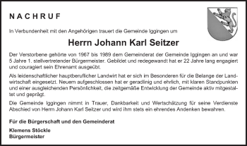 Traueranzeige von Karl Seitzer