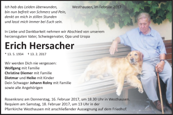 Traueranzeige von Erich Hersacher von Schwäbische Post