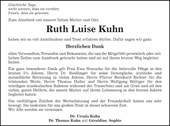 Traueranzeige von Ruth Luise Kuhn von Schwäbische Post