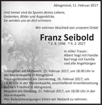 Traueranzeige von Franz Seibold von Schwäbische Post