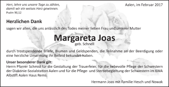 Traueranzeige von Margareta Joas von Schwäbische Post