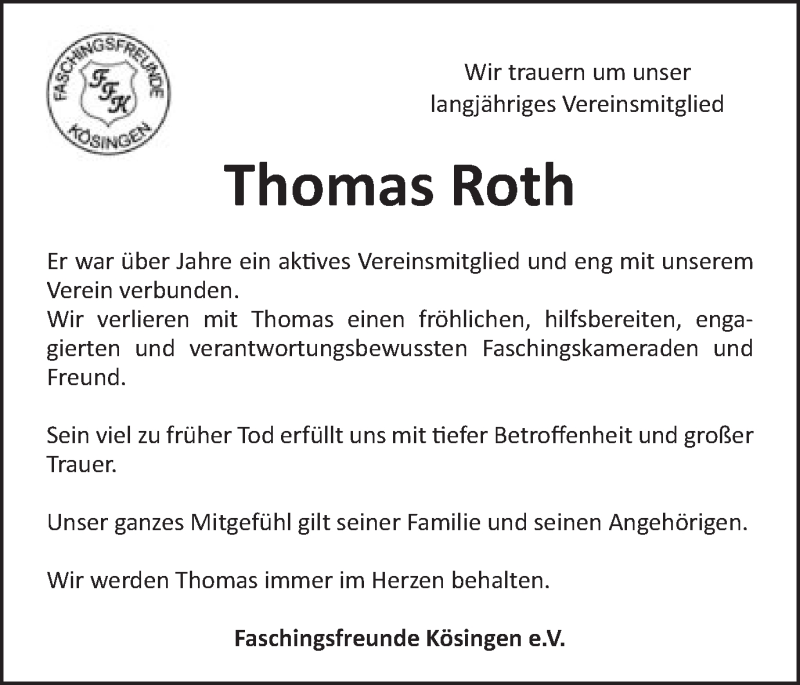  Traueranzeige für Thomas Roth vom 24.02.2017 aus Schwäbische Post