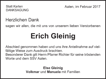 Traueranzeige von Erich Gleinig von Schwäbische Post