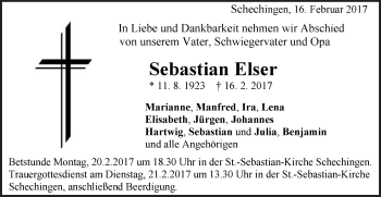 Traueranzeige von Sebastian Elser